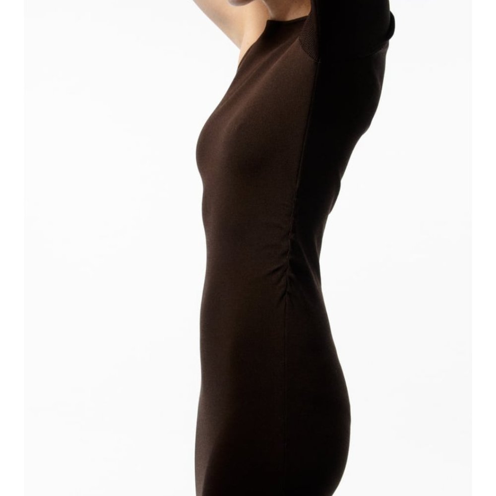 Zara assymetric sleeve brown knit dress - Picture 5 of 5
